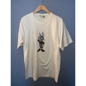 Vintage Acme Clothing Co Bugs Bunny Safari Embroidered T-Shirt Mens L Cream 90s